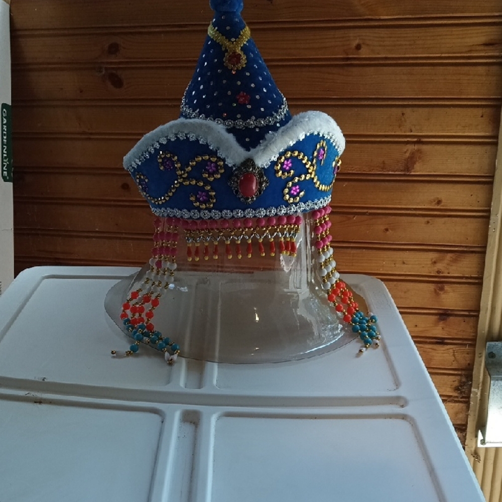 Children's  Costume Chinese Blue Beaded Hat with Colorful Accents
